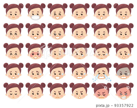 色々な表情の女の子の顔のイラストセット 93357922