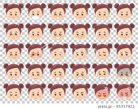 色々な表情の女の子の顔のイラストセット 93357922