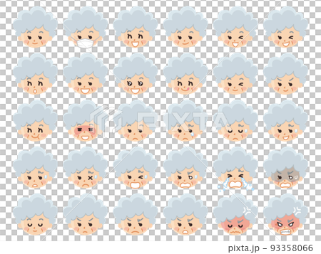 Illustration set of senior women's faces with various expressions 93358066