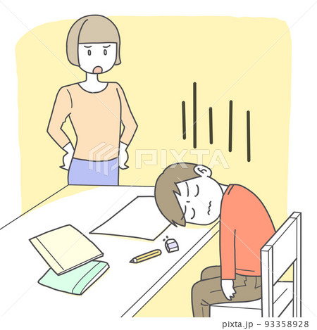 家庭で勉強にやる気が出ない子供と呆れる母親 家庭で勉強にやる気が出ない子供と呆れる母親 93358928