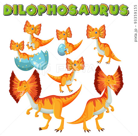Set of cute dilophosaurus dinosaur cartoon characters Set of cute dilophosaurus dinosaur cartoon characters 93359155