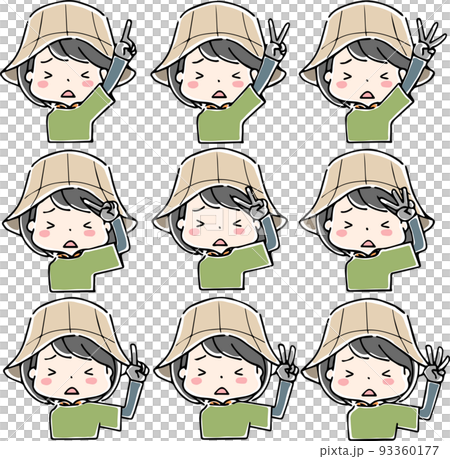 一名身穿農業工作服的婦女的上身用手指顯示數字 一名身穿農業工作服的婦女的上身用手指顯示數字 93360177