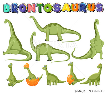 Different cute apatosaurus dinosaur cartoon characters 93360218