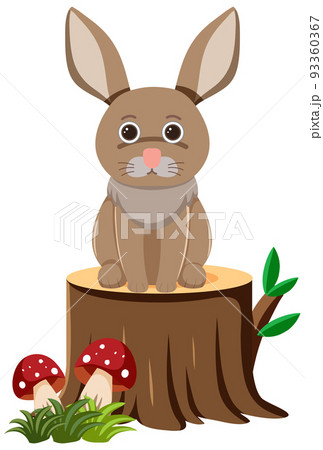 Cute rabbit sitting on stumpのイラスト素材 [93360367] - PIXTA