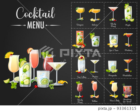 A printed menu of cocktails A printed menu of cocktails 93361315