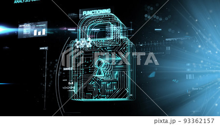 Image of data processing with padlock icon over...のイラスト素材 [93362157 ...