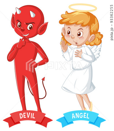 Devil and angel cartoon character on white background 93362255