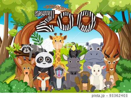 Zoo animals group in flat cartoon style 93362403