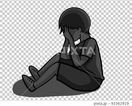 Sad depress crying unhappy child kid character cartoon illustration 93362919