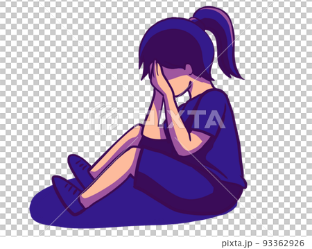 Sad depress crying unhappy child kid character cartoon illustration 93362926