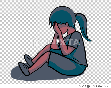 Sad depress crying unhappy child kid character cartoon illustration 93362927