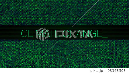 Image of interference over climate change text on black background 93363503