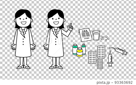 女医　シンプルイラスト　線画 93363692