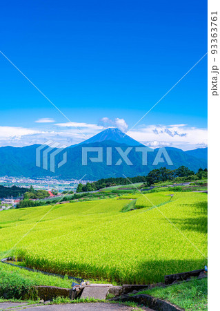 【夏素材】中野の棚田から見る富士山【山梨県】 93363761