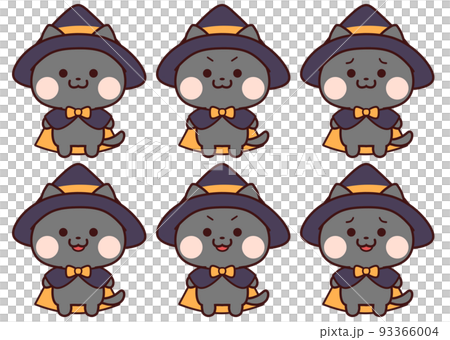 黑貓披著魔法斗篷和帽子/表情套裝 93366004