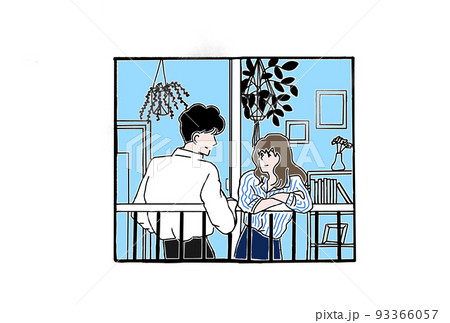ベランダで話す男女 93366057