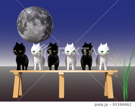 お月見をする猫たちのイラスト素材 [93366662] - PIXTA