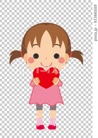 一個可愛的小女孩抱著一顆心、人、全身、白色背景、矢量的插圖 93366889