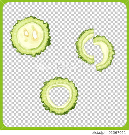 手描き水彩のカットしたゴーヤイラスト 93367031