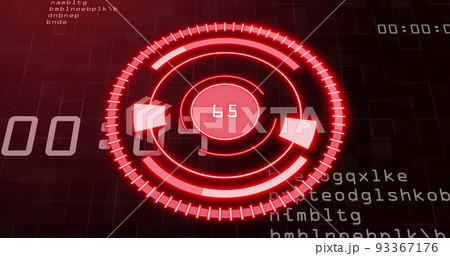 Image of scope scanning over data processing on black background 93367176