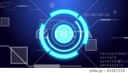Image of scope scanning over data processing on black background 93367258