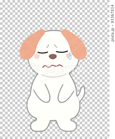 Illustration of a worried dog outline = partial solid line & color white dog 93367814