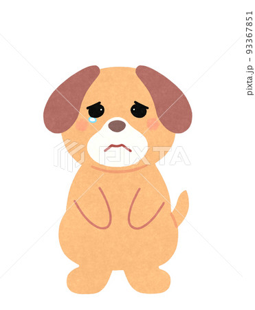 悲しい顔の犬のイラスト 輪郭 一部実線 カラー 茶色い犬のイラスト素材