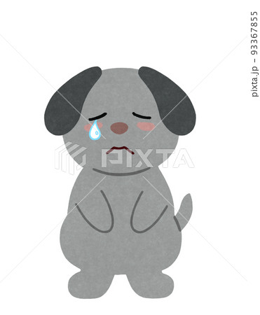 泣き顔の犬のイラスト　輪郭＝一部実線＆カラー　黒い犬 93367855