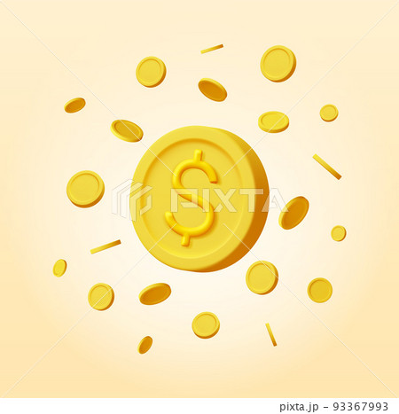3D Falling Gold Coins Isolated 93367993