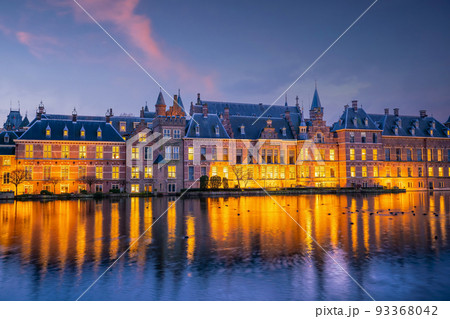 Binnenhof castle (Dutch Parliament) cityscape downtown skyline of  Hague in Netherlands 93368042
