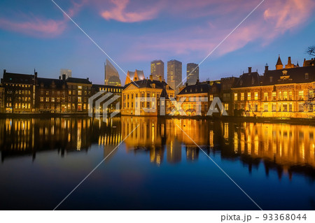 Binnenhof castle (Dutch Parliament) cityscape downtown skyline of  Hague in Netherlands 93368044