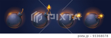 Black bomb balls with burning fuse and match set 93368078