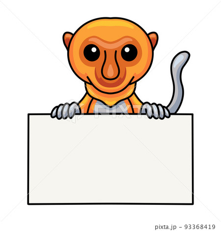 Cute little proboscis monkey cartoon holding blank sign Cute little proboscis monkey cartoon holding blank sign 93368419