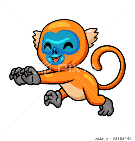 Cute little golden monkey cartoon walking	 93368449