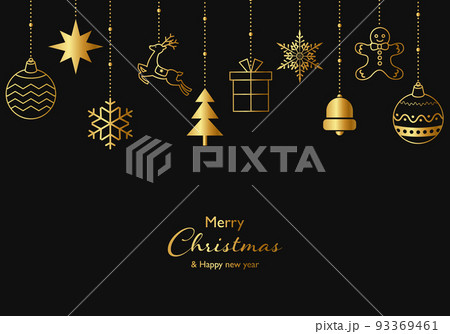 黒背景にゴールドのクリスマスオーナメントのラグジュアリーなベクターイラスト背景 93369461