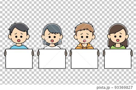 フリップを持つ　困る　子供たち　男の子　女の子　イラスト 93369827