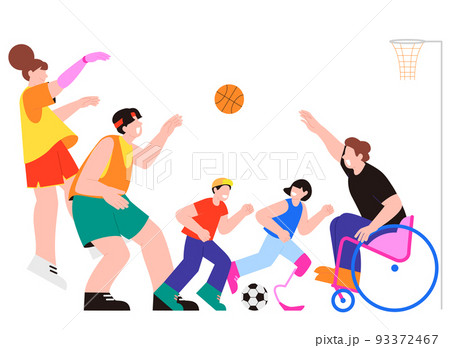 Illustration of disabled and non-disabled people_exercising together 93372467