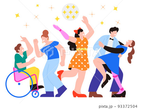 Illustration of disabled and non-disabled people_dancing together 93372504