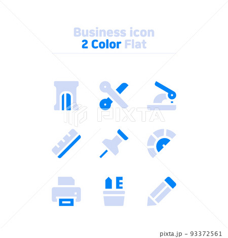 two tone blue flat simple icon set for business and work 93372561