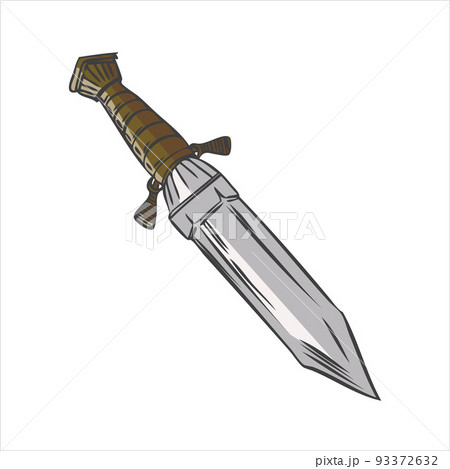Vintage dagger in hand drawn style. Vector illustration 93372632