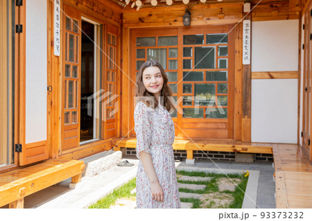 Experience Hanok, Korean traditional house_caucasian girl looking around Experience Hanok, Korean traditional house_caucasian girl looking around 93373232