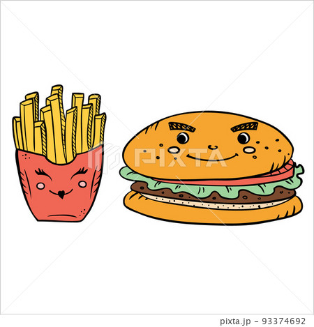 Valentine's day flyer, postcard, sticker with cute french fries burger.  93374692
