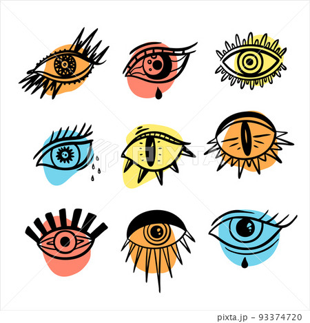Evil Seeing eye symbol set. Occult mystic emblem, graphic design. 93374720