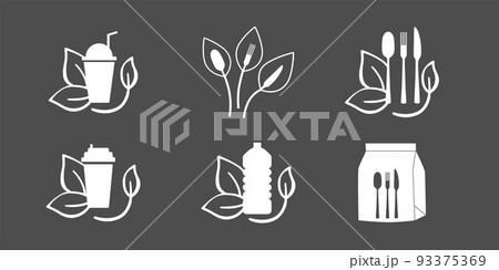 Fast food and take away vegan friendly eco packaging symbol for restaurant, cafe, diner. Plastic free and recyclable. Editable stroke. Vector stock illustration isolated on black background. EPS10 Fast food and take away vegan friendly eco packaging symbol for restaurant, cafe, diner. Plastic free and recyclable. Editable stroke. Vector stock illustration isolated on black background. EPS10 93375369