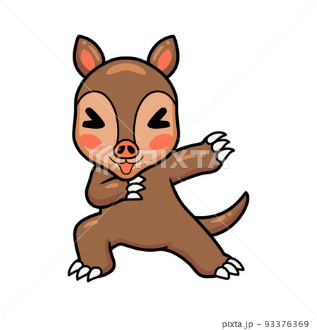 Cute little aardvark cartoon dancing	 93376369