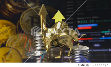 The gold bull and coins for business concept 3d rendering 93376757