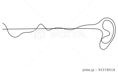 Human ear and weak audio wave continuous line drawing. Hearing problems concept. Hearing clinic, audiologist, otolaryngologist symbol. Business corporate identity template. Vector illustration. 93378018