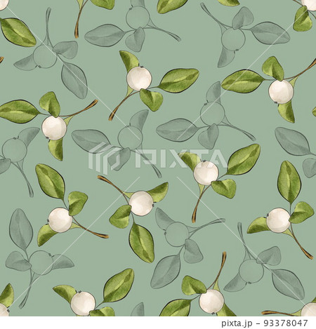 Pattern with white mistletoe berries on a dark background 93378047