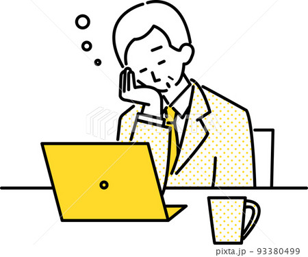 デスクで昼寝をするビジネスマンのイラスト素材 93380499