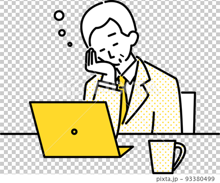 デスクで昼寝をするビジネスマンのイラスト素材 93380499